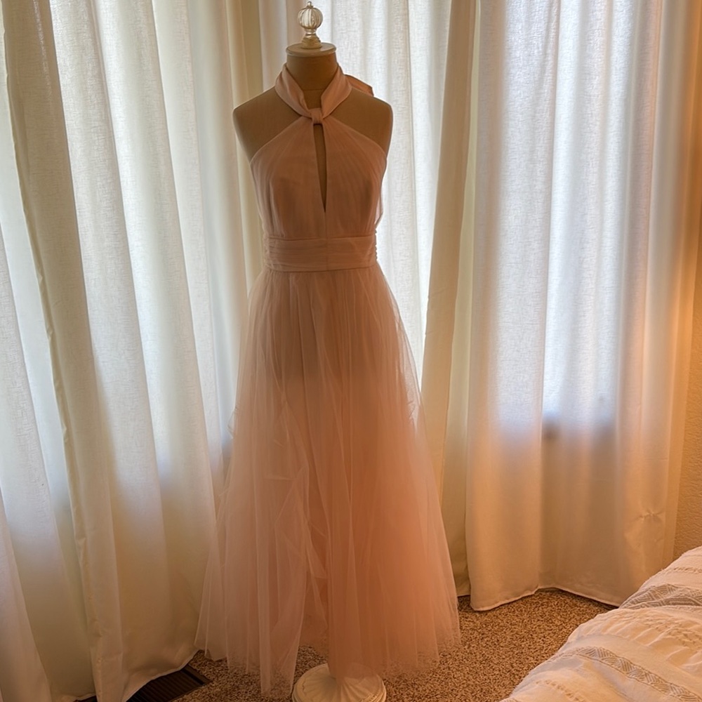 BCBG | Tulle Petal/Cream Halter Neck Dress | Prom Cocktail Evening Formal